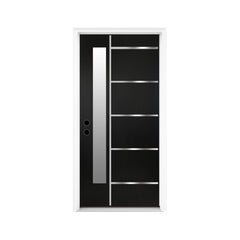 [36X80-Inch] Nuvia Modern Frosted Glass Black Fiberglass Front Door With Right Inswing (SAK10584)