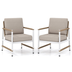 2 Packs Patio Aluminum Sofa with Wicker Backrest and Armrests