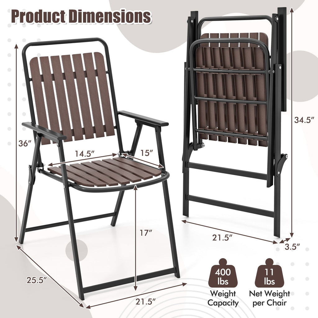 Folding Patio Dining Chairs Set of 4 - Heavy-Duty Metal Frame