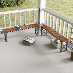 Outdoor Picnic Bench Set Solid Acacia Wood Patio Rectangular Benches