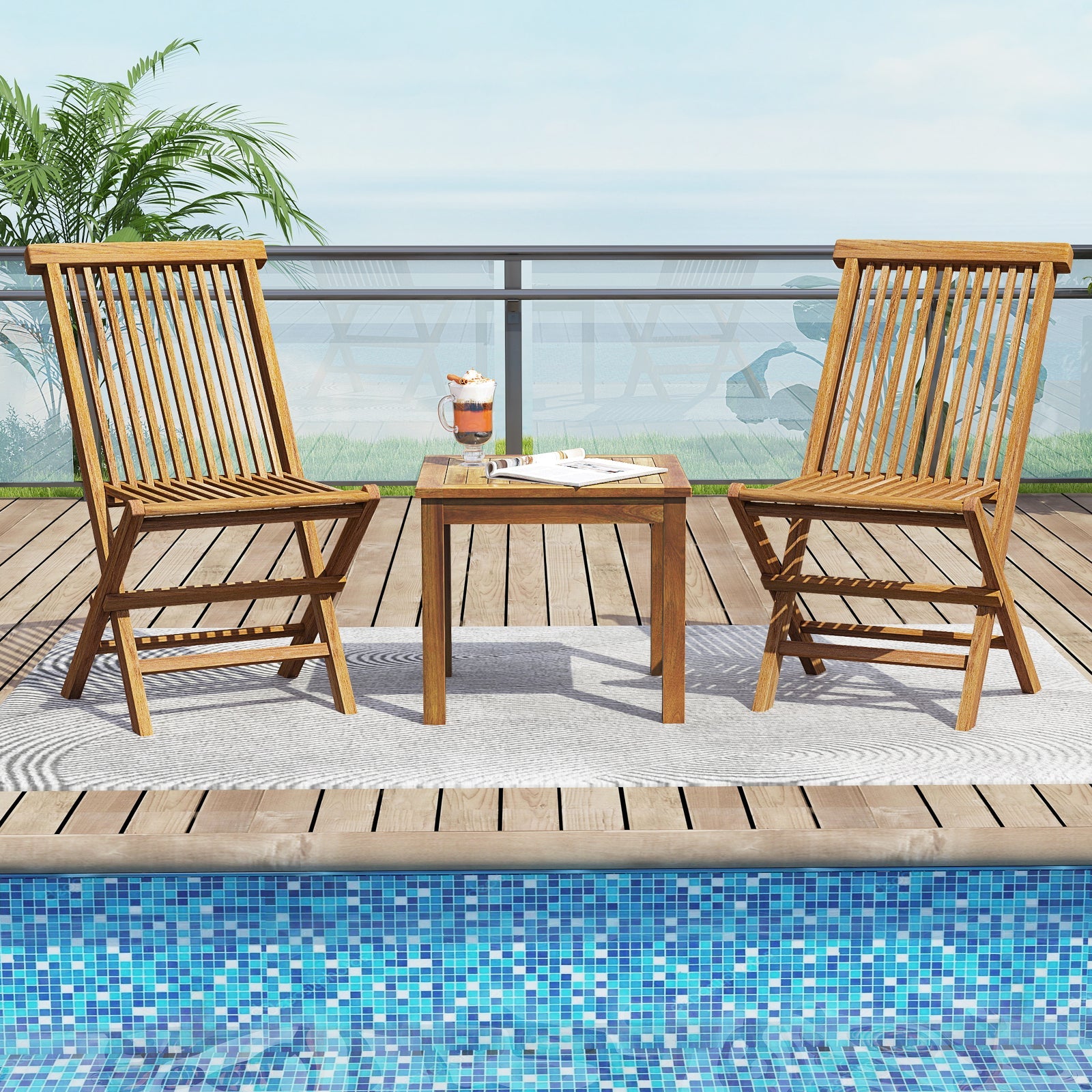 Outdoor Side Table Teak Wood End Table Square Patio Snack Coffee Table