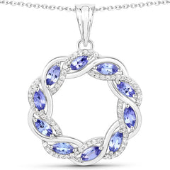 1.73 Carat Genuine Tanzanite and White Topaz .925 Sterling Silver Pendant