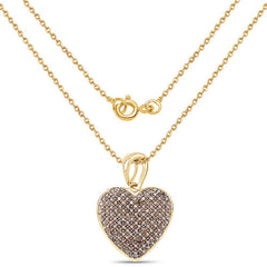 14K Yellow Gold Plated 0.68 Carat Genuine Champagne Diamond .925 Sterling Silver Heart Shape Pendant