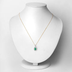 0.79 Carat Genuine Zambian Emerald and White Diamond 10K Yellow Gold Pendant