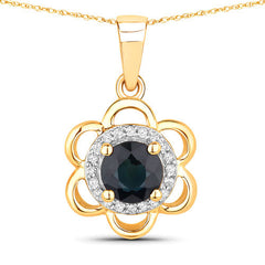 0.94 Carat Genuine Blue Sapphire and White Diamond 14K Yellow Gold Pendant