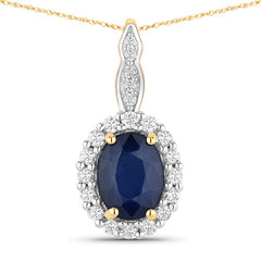 1.79 Carat Genuine Blue Sapphire and White Diamond 14K Yellow Gold Pendant