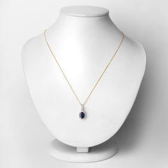 1.79 Carat Genuine Blue Sapphire and White Diamond 14K Yellow Gold Pendant