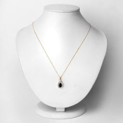 1.48 Carat Genuine Blue Sapphire and White Diamond 14K Yellow Gold Pendant