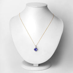 2.54 Carat Genuine Tanzanite and White Diamond 14K Yellow Gold Pendant