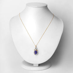 3.91 Carat Genuine Tanzanite and White Diamond 14K Yellow Gold Pendant