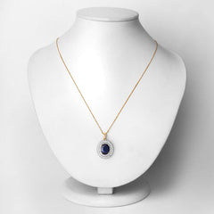 4.82 Carat Genuine Blue Sapphire and White Diamond 14K Yellow Gold Pendant