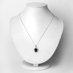 4.63 Carat Genuine Blue Sapphire and White Diamond 14K White Gold Pendant