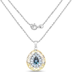 18K Yellow Gold Plated 4.44 Carat Genuine London Blue Topaz and Blue Topaz .925 Sterling Silver Pendant