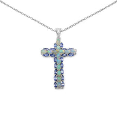 3.32 Carat Genuine Ethiopian Opal and Tanzanite .925 Sterling Silver Pendant
