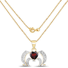 14K Yellow Gold Plated 1.05 Carat Genuine Garnet and White Topaz .925 Sterling Silver Pendant