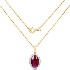 6.40 Carat Genuine Ruby and White Diamond 14K Yellow Gold Pendant