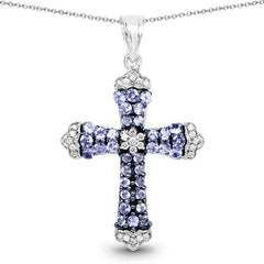 1.84 Carat Genuine Tanzanite and White Zircon .925 Sterling Silver Pendant