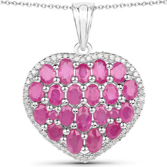 5.00 Carat Genuine Ruby and White Diamond .925 Sterling Silver Pendant