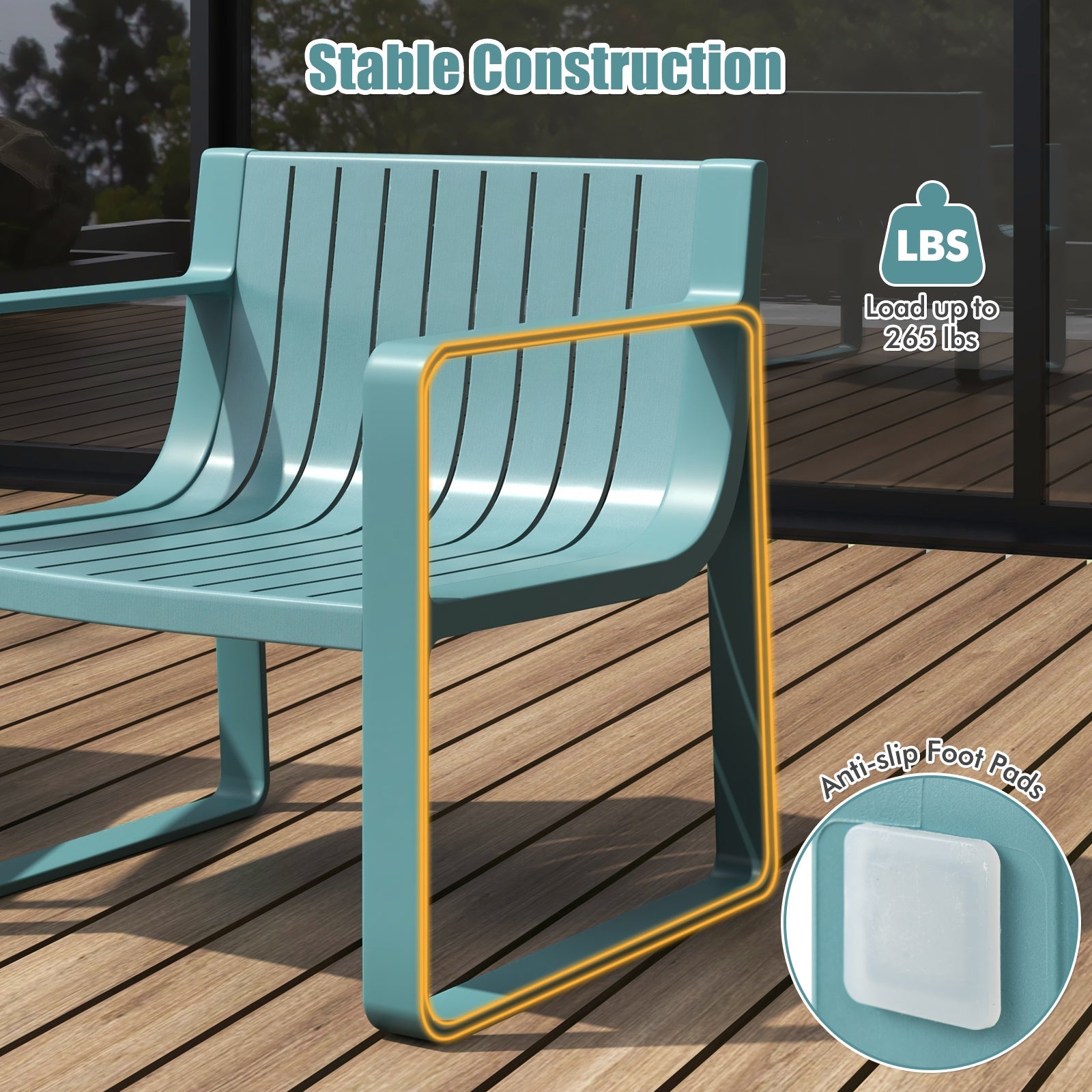 Patio Chairs Set of 2 with Curved Backrests and Seats-Blue