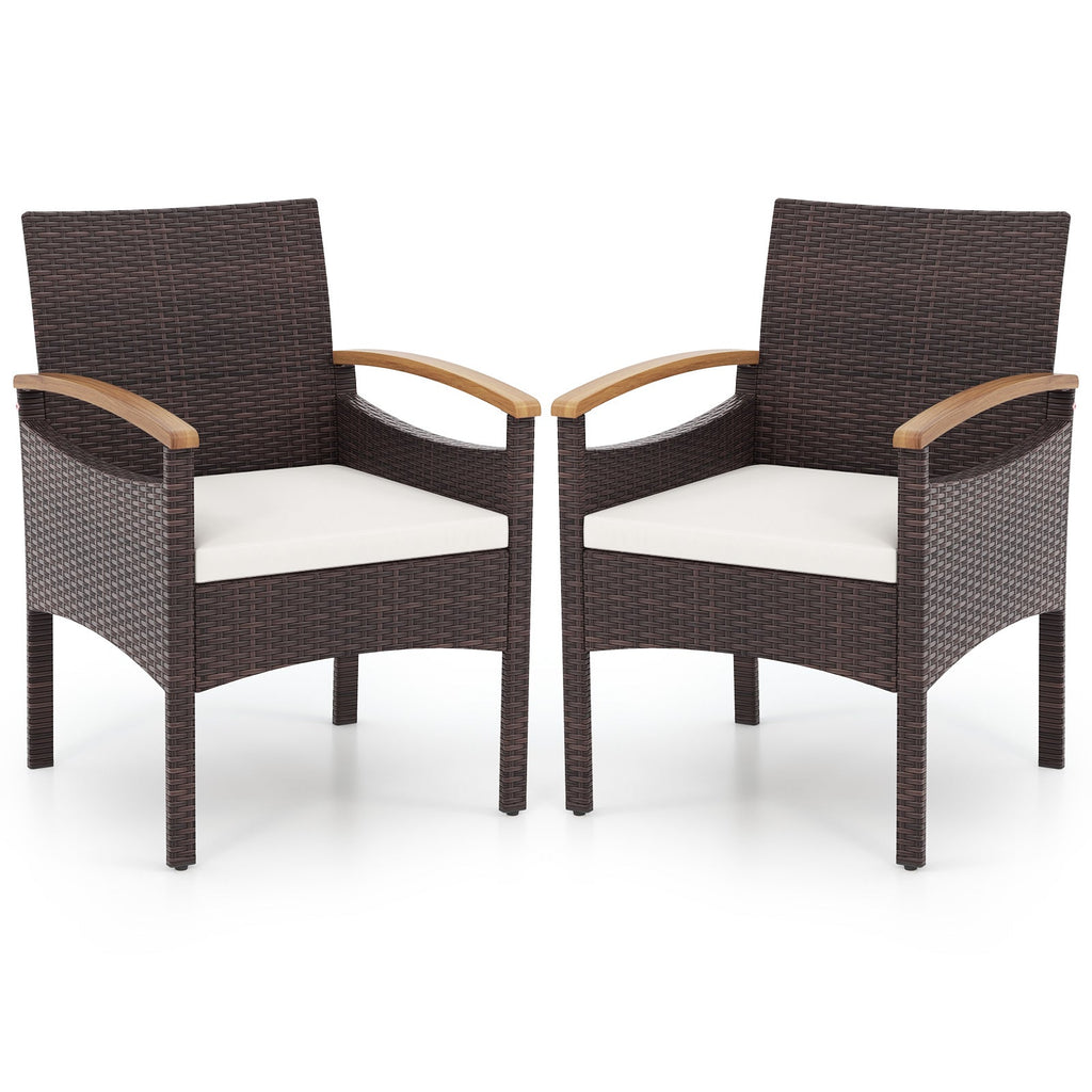 Patio Dining Chairs Set of 2/4 with Acacia Wood Armrest and Heavy Duty Metal Frame-2 Pieces