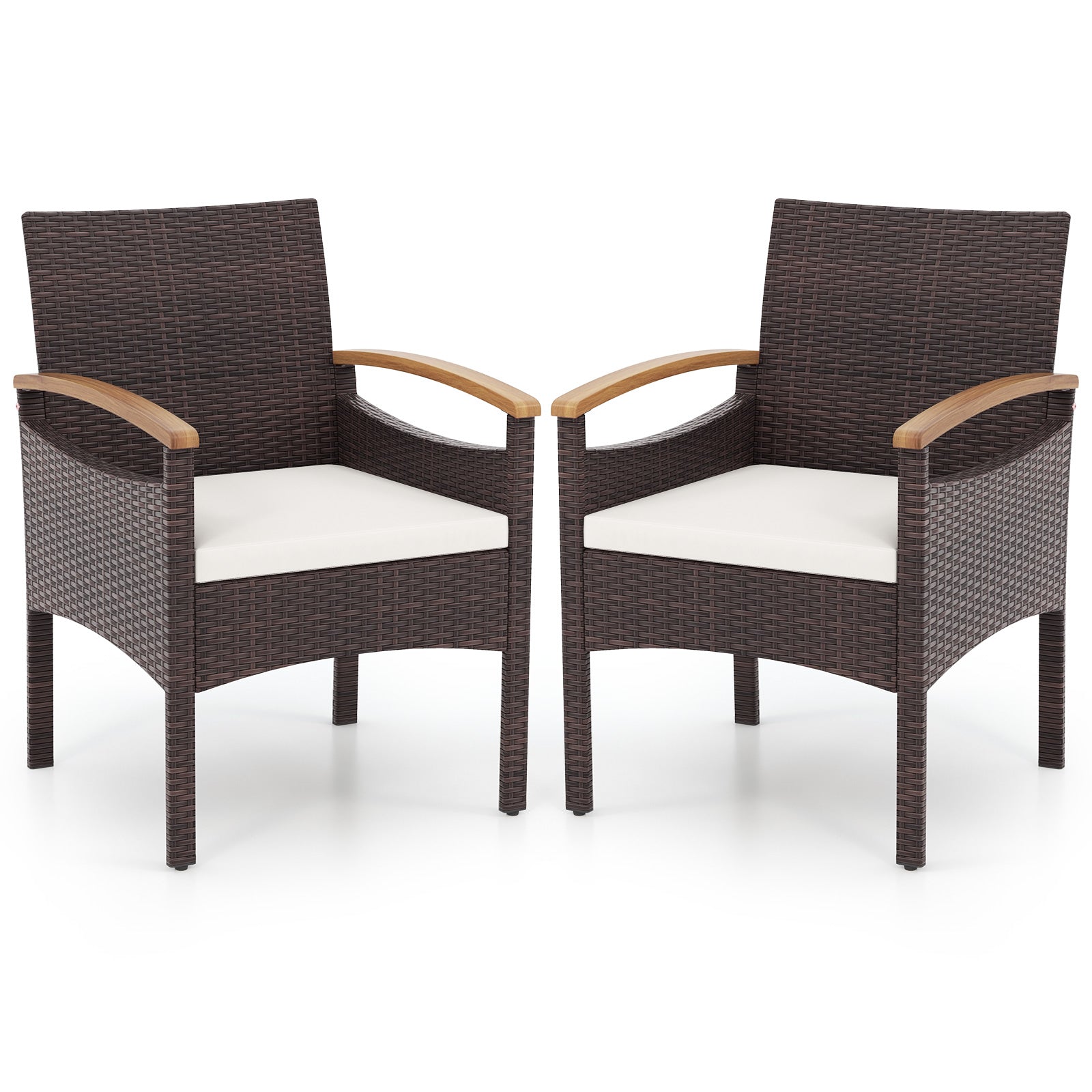 Patio Dining Chairs Set of 2/4 with Acacia Wood Armrest and Heavy Duty Metal Frame-4 Pieces
