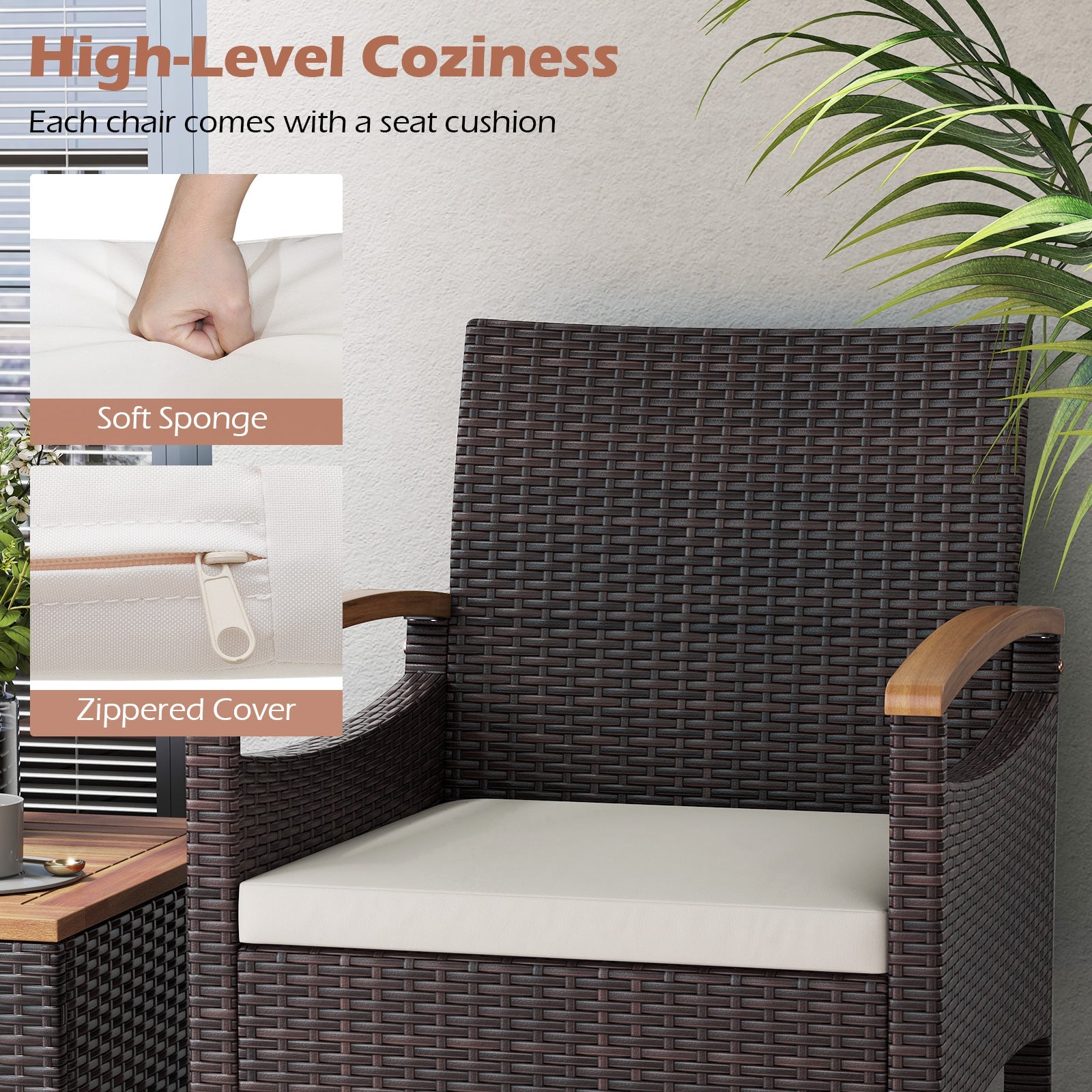 Patio Dining Chairs Set of 2/4 with Acacia Wood Armrest and Heavy Duty Metal Frame-4 Pieces