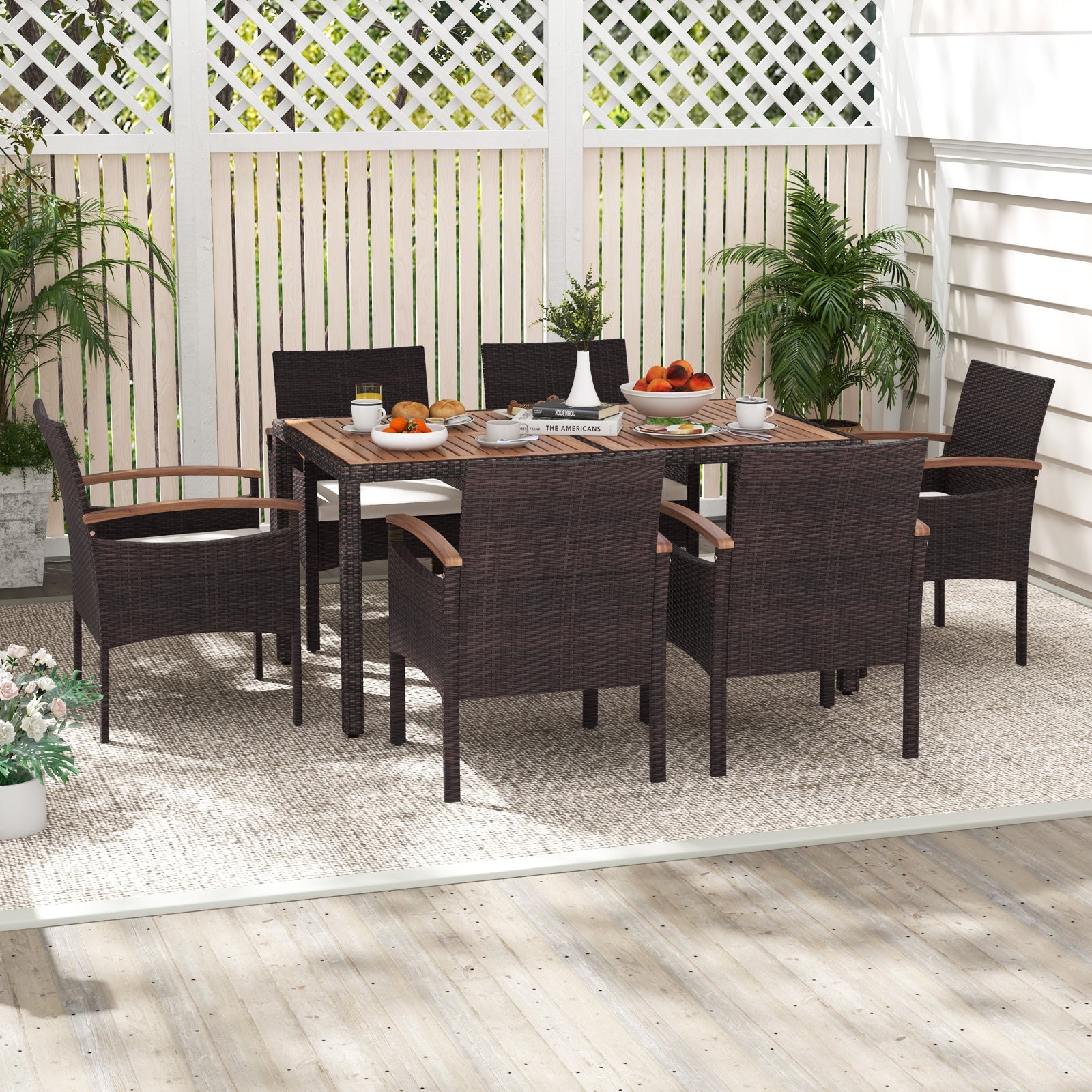 Patio Dining Chairs Set of 2/4 with Acacia Wood Armrest and Heavy Duty Metal Frame-2 Pieces