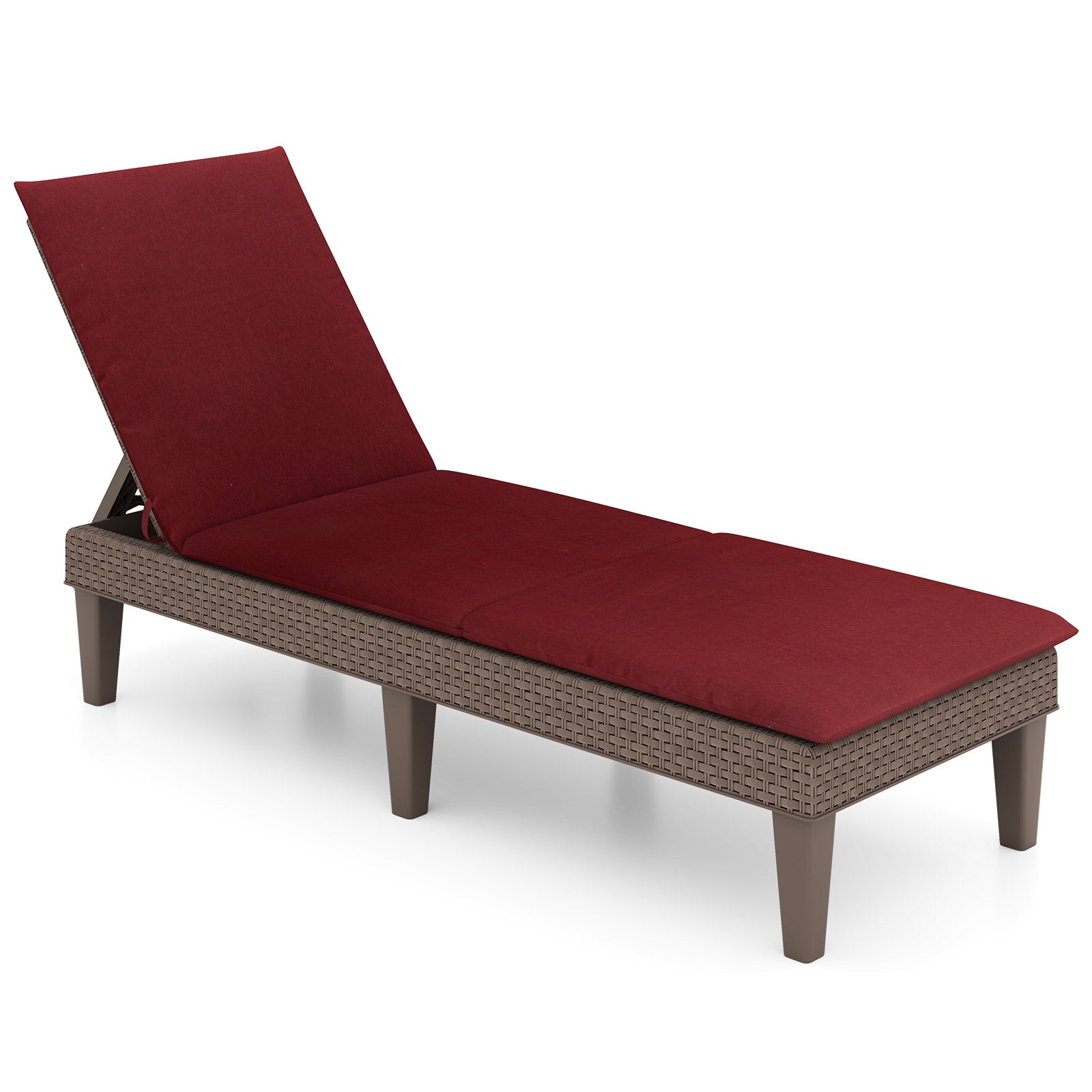 Patio Lounge Outdoor Recliner Chair with Cushion 3-Position Adjustable Backrest-Red