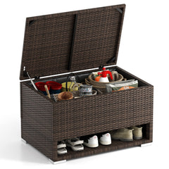 PE Rattan Storage Bin with Waterproof Liner for Patio Cushions