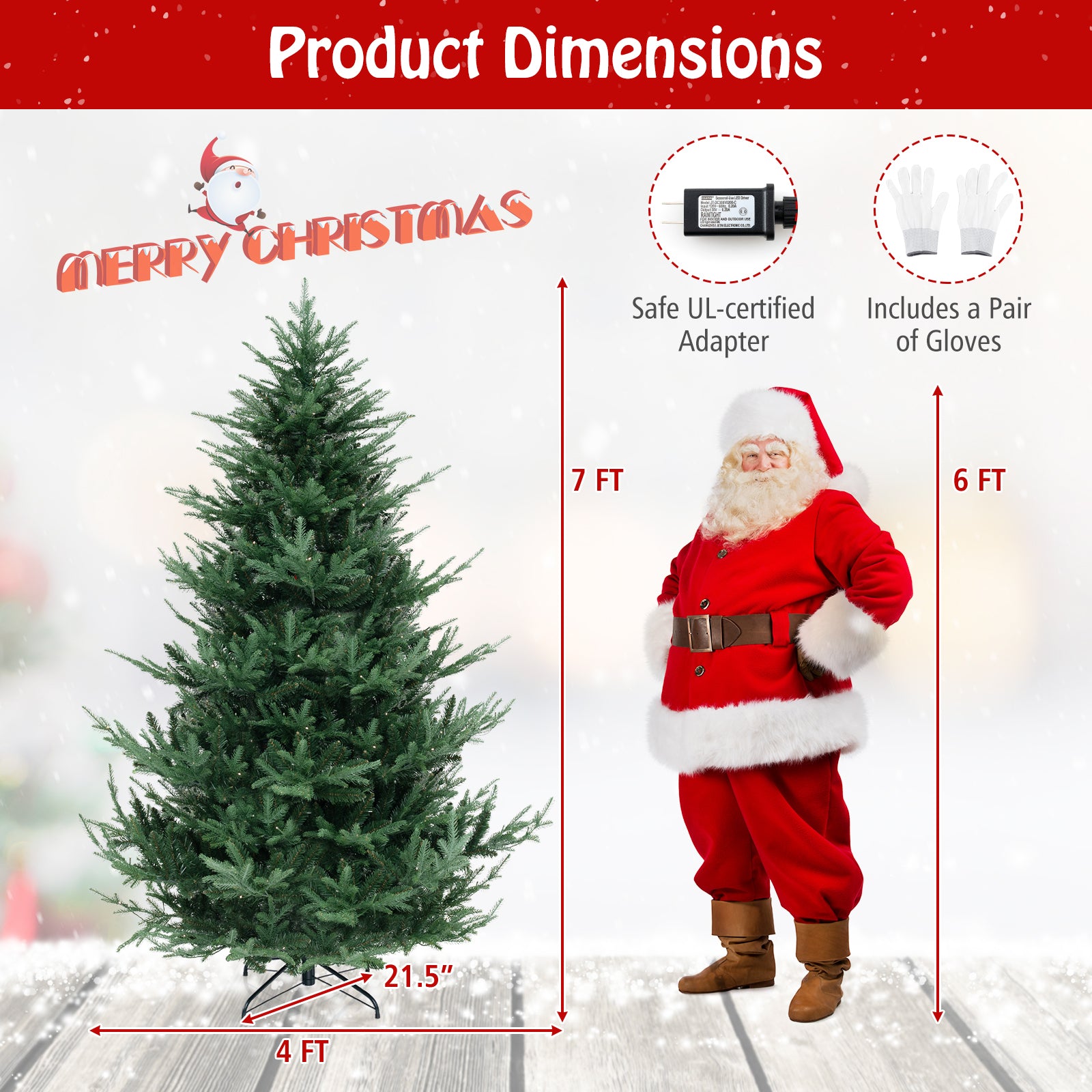 6/7/8 FT Pre-Lit Artificial Hinged Xmas Tree with 778/1480 PVC and PE Branch Tips-L