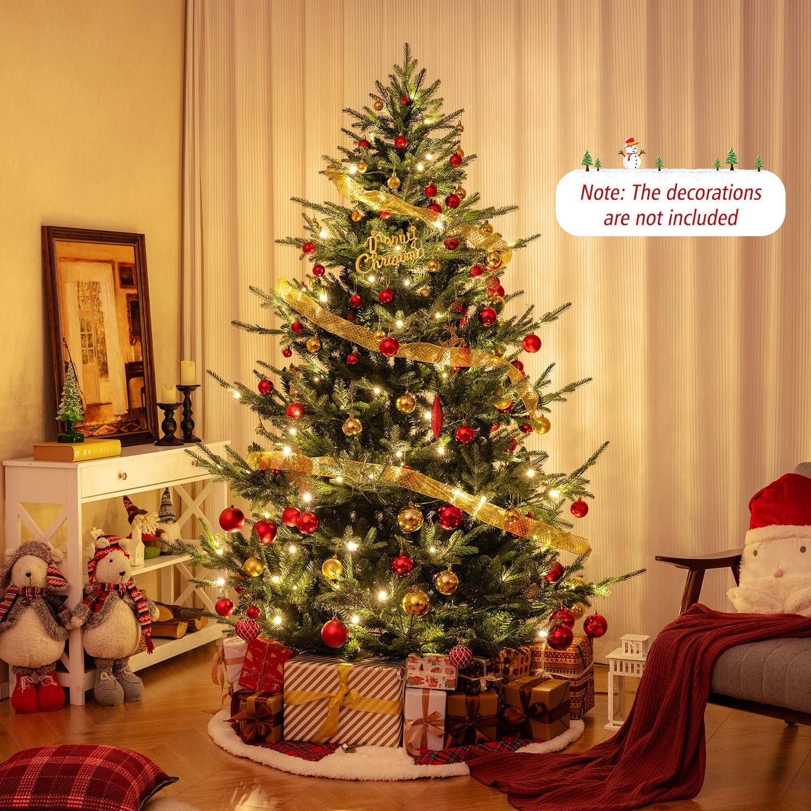 6/7/8 FT Pre-Lit Artificial Hinged Xmas Tree with 778/1480 PVC and PE Branch Tips-L