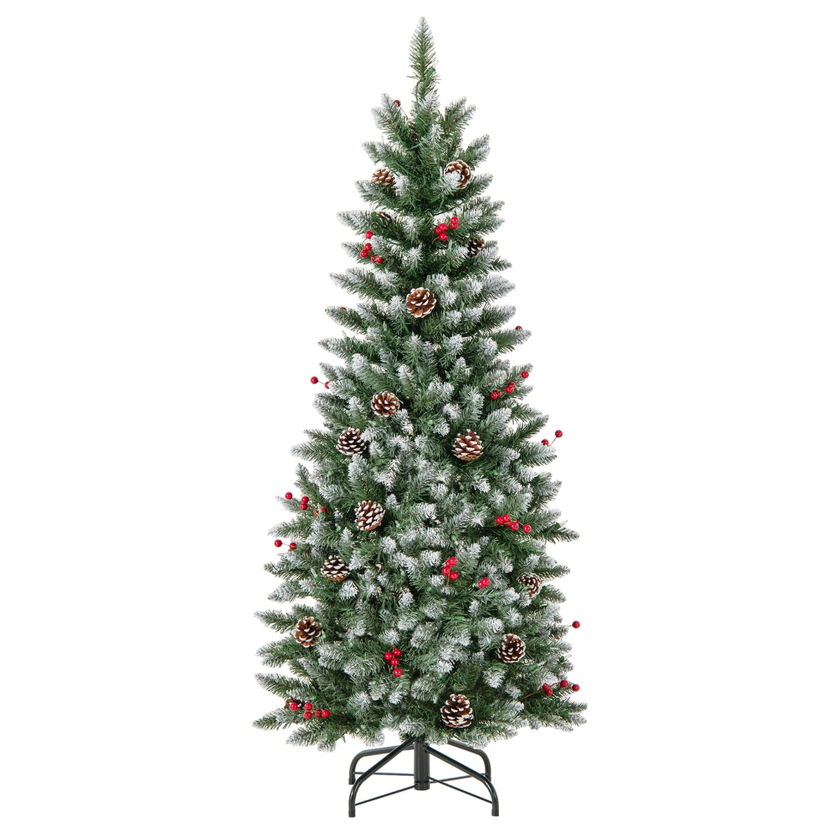 Pre-lit Artificial Pencil Christmas Tree with Pine Cones and Red Berries