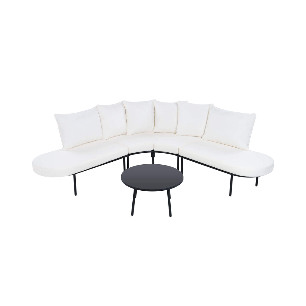 Alora Premium Half-Moon 6-Person Curved All-Weather Outdoor Furniture Sofa Patio Set With Coffee Table And Cushions (SAK76332)