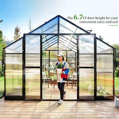 [12X13.5FT] Premium Large Outdoor Double Door Aluminum Polycarbonate Greenhouse With Quick Connect Fitting (96243175)