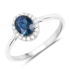 1.20 Carat Genuine Blue Sapphire and White Diamond 14K White Gold Ring