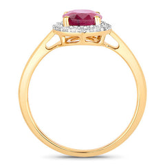 1.59 Carat Genuine Ruby and White Diamond 10K Yellow Gold Ring