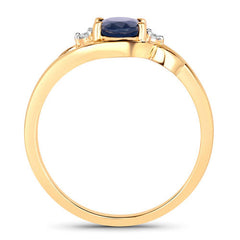 0.98 Carat Genuine Blue Sapphire and White Diamond 10K Yellow Gold Ring