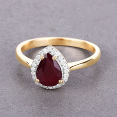 1.30 Carat Genuine Ruby and White Diamond 14K Yellow Gold Ring
