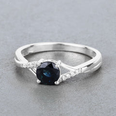 0.88 Carat Genuine Blue Sapphire and White Diamond 14K White Gold Ring
