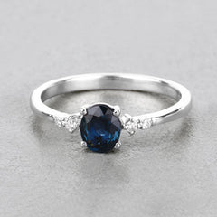 0.84 Carat Genuine Blue Sapphire and White Diamond 14K White Gold Ring
