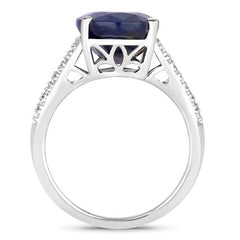 6.49 Carat Genuine Blue Sapphire and White Diamond 14K White Gold Ring
