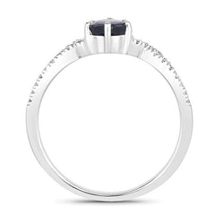1.14 Carat Genuine Blue Sapphire and White Diamond 14K White Gold Ring