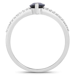 1.49 Carat Genuine Blue Sapphire and White Diamond 14K White Gold Ring