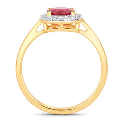 1.12 Carat Genuine Ruby and White Diamond 14K Yellow Gold Ring