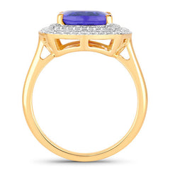 4.84 Carat Genuine Tanzanite and White Diamond 14K Yellow Gold Ring
