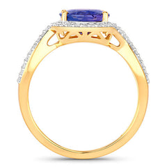 2.79 Carat Genuine Tanzanite and White Diamond 14K Yellow Gold Ring