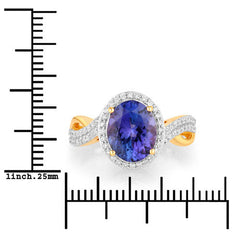 2.79 Carat Genuine Tanzanite and White Diamond 14K Yellow Gold Ring