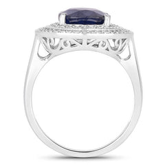 4.82 Carat Genuine Blue Sapphire and White Diamond 14K White Gold Ring