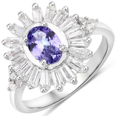 2.01 Carat Genuine Tanzanite and White Topaz .925 Sterling Silver Ring