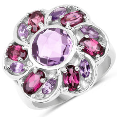 3.52 Carat Genuine Amethyst & Rhodolite .925 Sterling Silver Ring